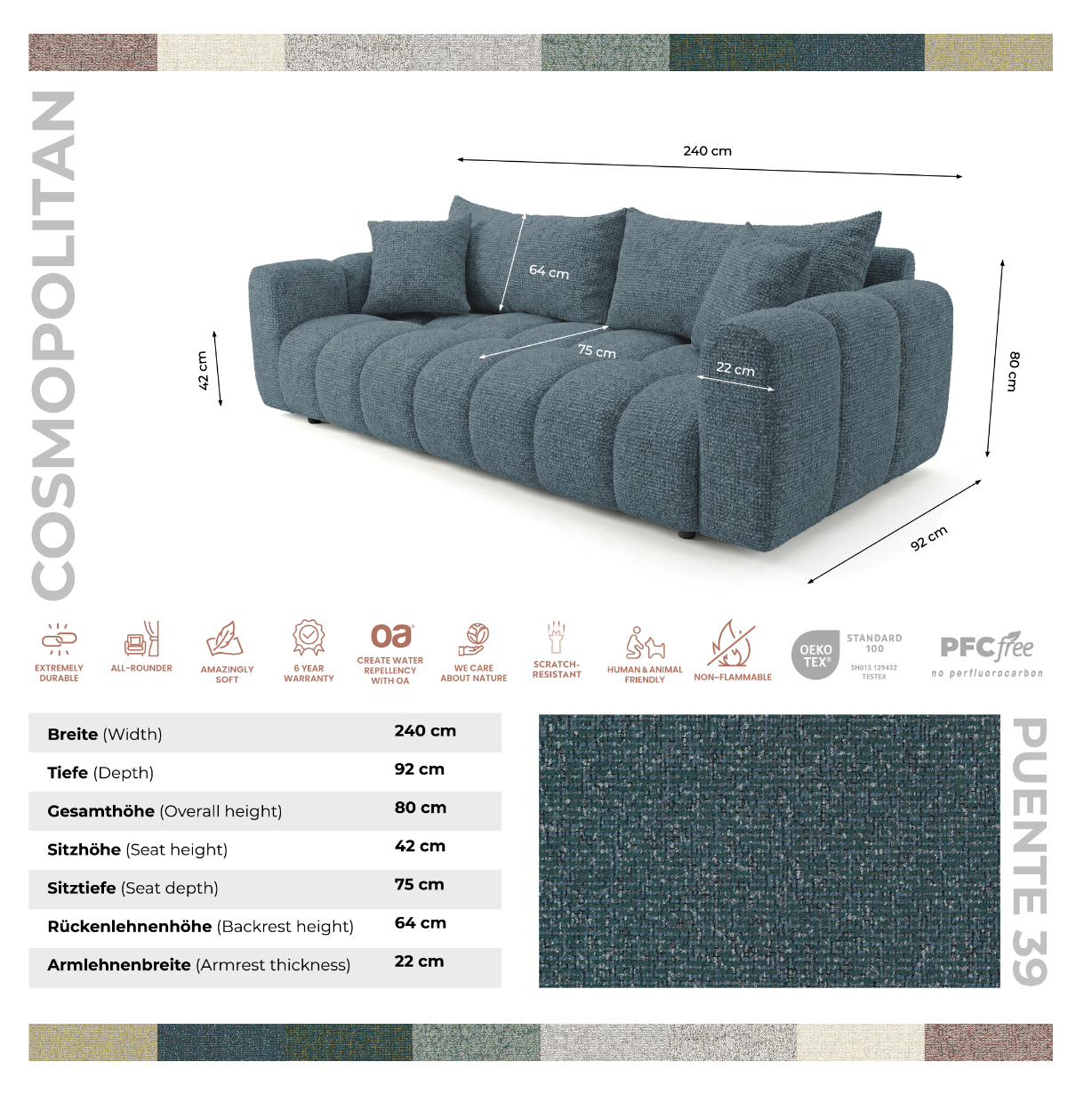 Sofa COSMO LUXURY — rozkładana sofa 240 cm