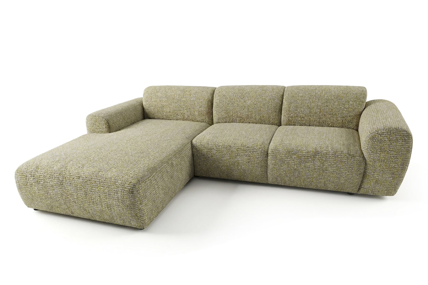 Designowa sofa narożna GIN 310 x 192 cm w kształcie litery L, pufa po lewej stronie
