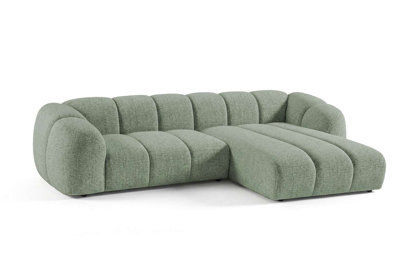 Narożna sofa Mali Design 280 x 150 cm w kształcie litery L - Puf po prawej stronie