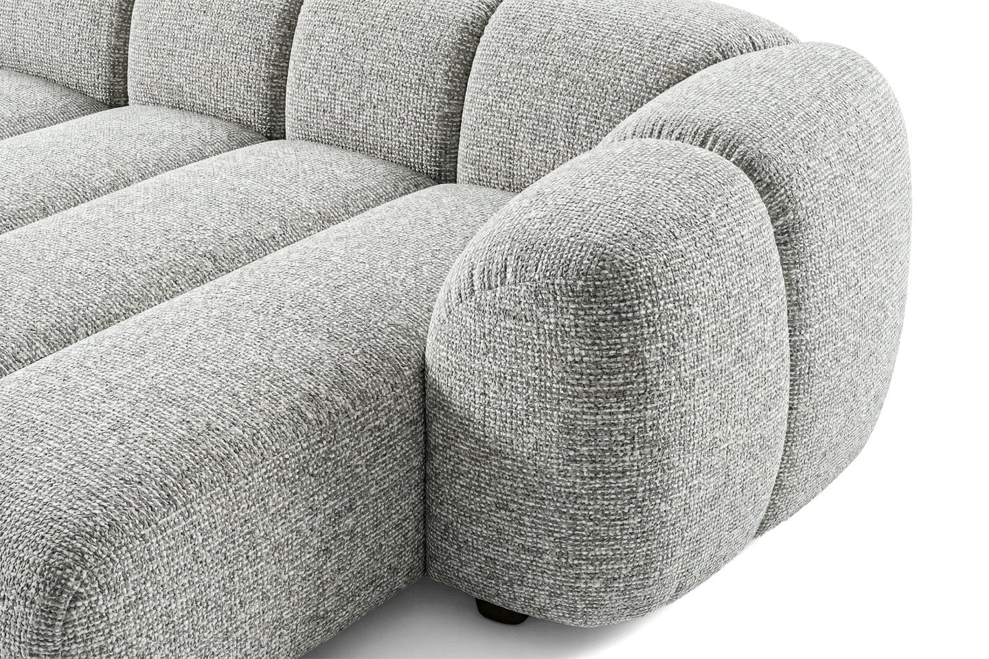 Narożna sofa Mali Design 280 x 150 cm w kształcie litery L - Puf po prawej stronie