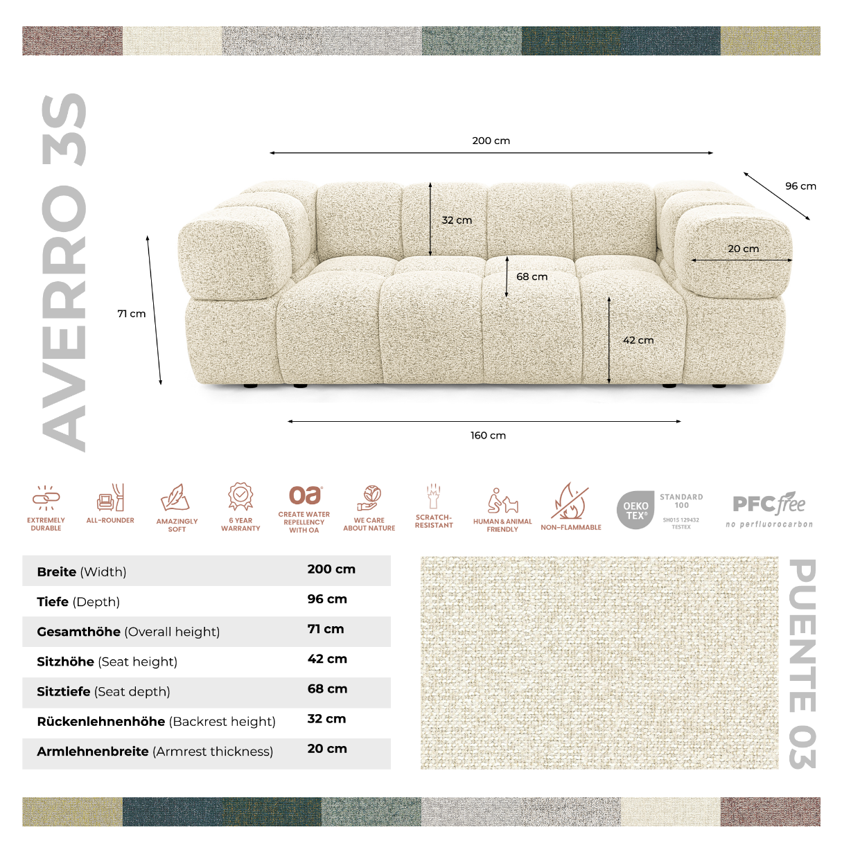 Sofa 3-osobowa AVERRO 3S LUX 240 cm – styl cloud look