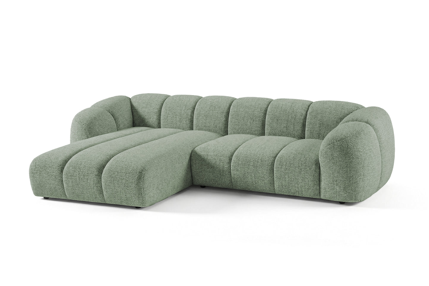 Narożna sofa Mali Design 280 x 150 cm w kształcie litery L - Puf po lewej stronie