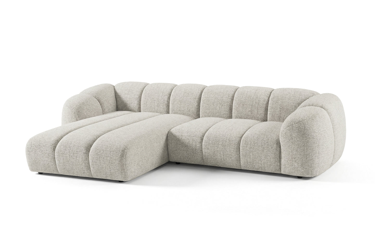 Narożna sofa Mali Design 280 x 150 cm w kształcie litery L - Puf po lewej stronie
