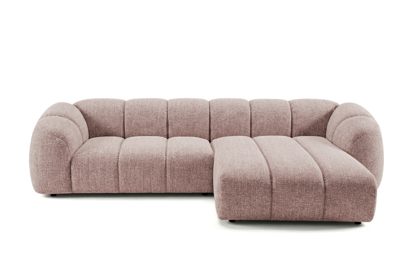 Narożna sofa Mali Design 280 x 150 cm w kształcie litery L - Puf po prawej stronie