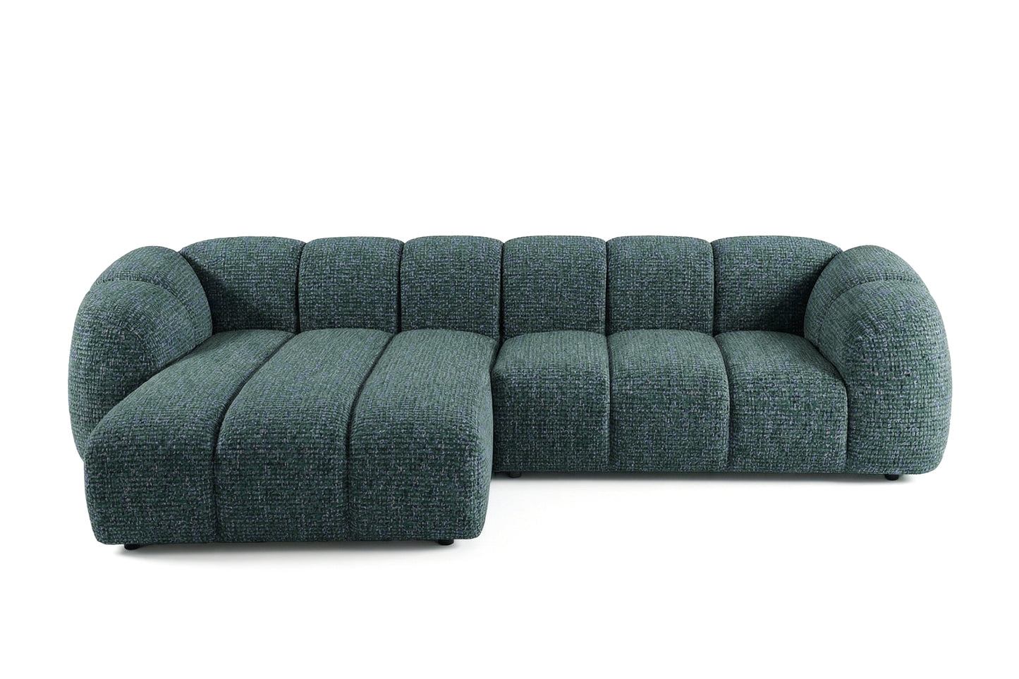Narożna sofa Mali Design 280 x 150 cm w kształcie litery L - Puf po lewej stronie