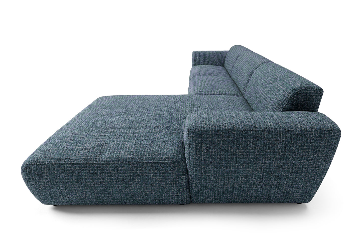 Designowa sofa narożna GIN 310 x 192 cm | Półokrągła podnóżka po prawej stronie