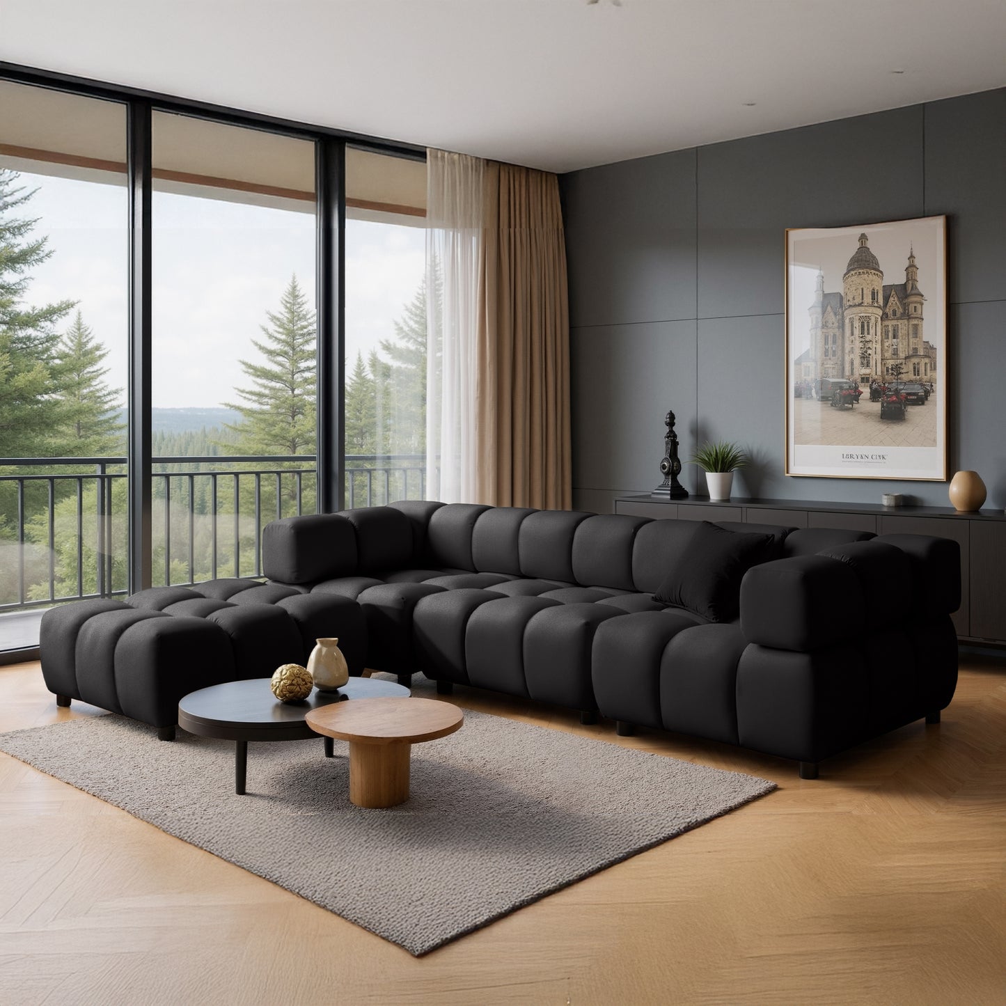 Kanapa narożna TONDO LC/RC 192 x 288 cm Bluvel 19, czarna