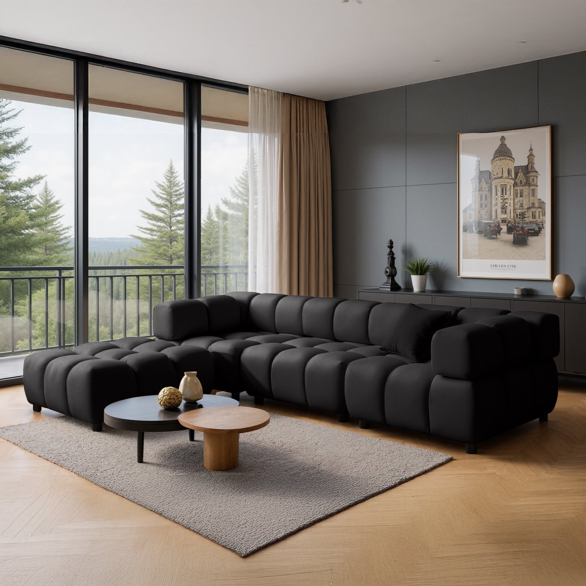 Kanapa narożna TONDO LC/RC 192 x 288 cm Bluvel 19, czarna