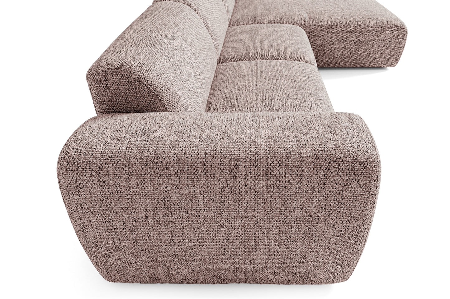 Designowa sofa narożna GIN 310 x 192 cm | Półokrągła podnóżka po prawej stronie