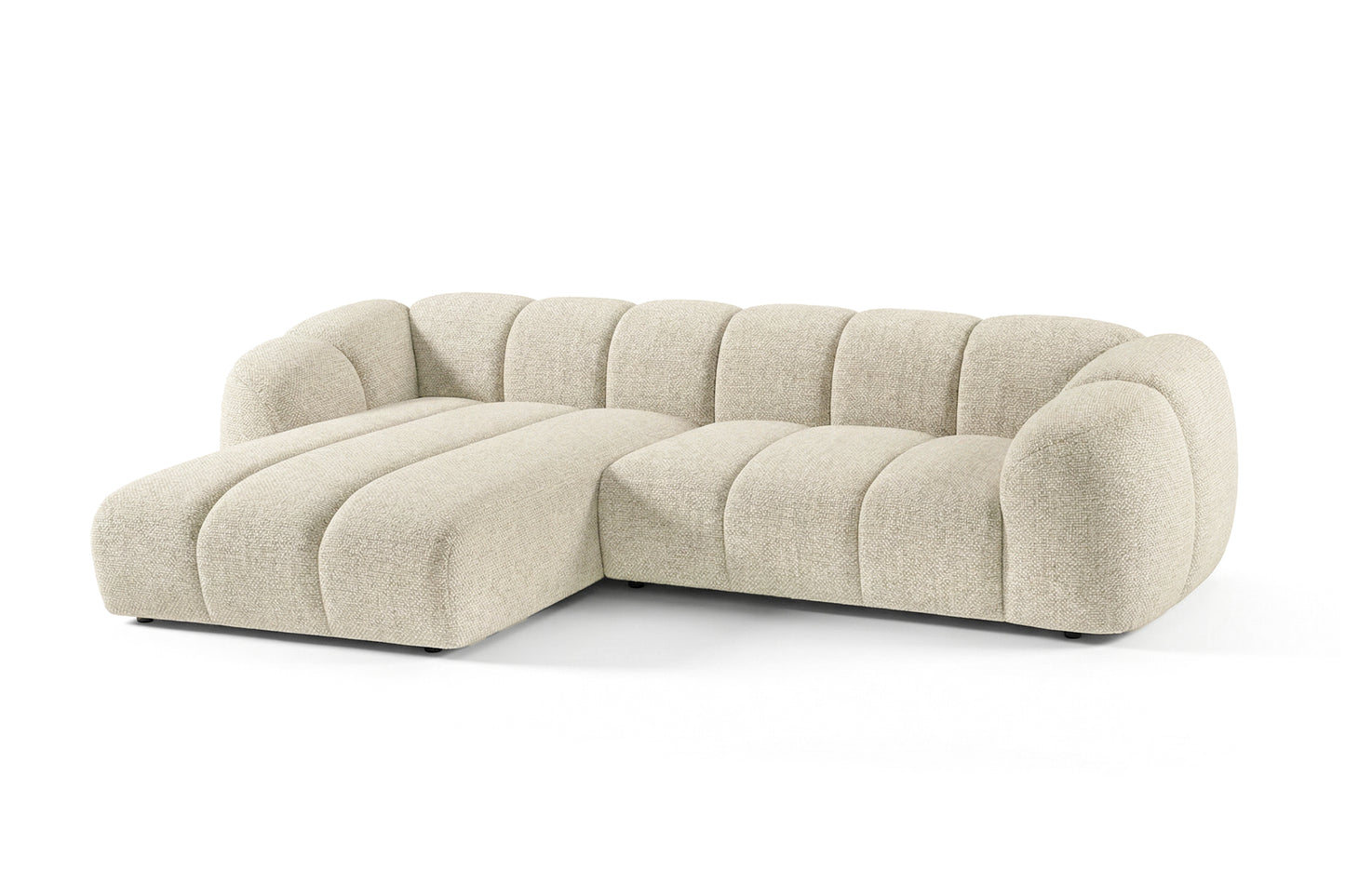 Narożna sofa Mali Design 280 x 150 cm w kształcie litery L - Puf po lewej stronie