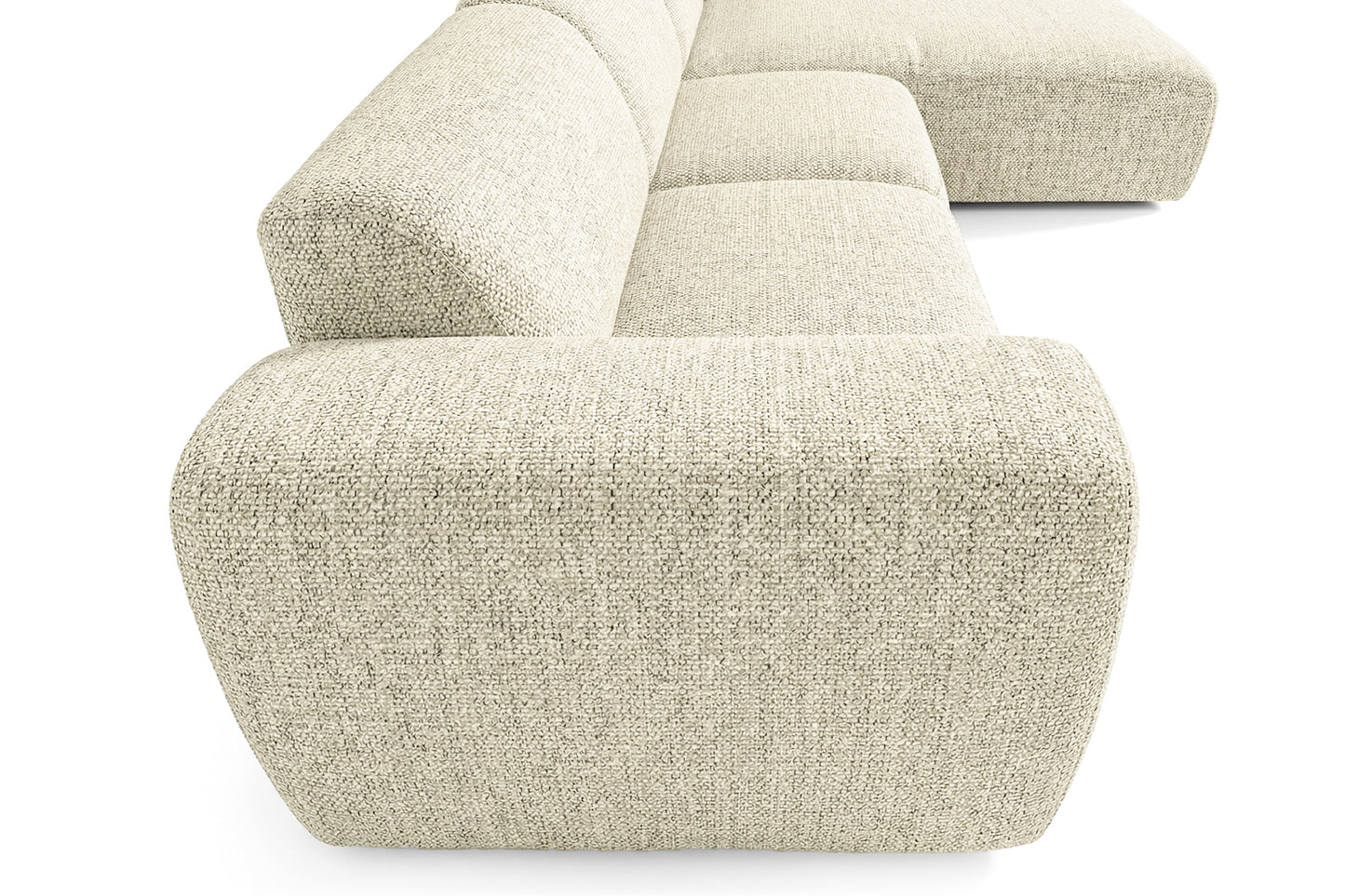 Designowa sofa narożna GIN 310 x 192 cm | Półokrągła podnóżka po prawej stronie