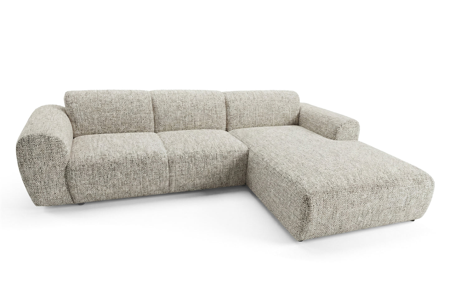 Designowa sofa narożna GIN 310 x 192 cm | Półokrągła podnóżka po prawej stronie