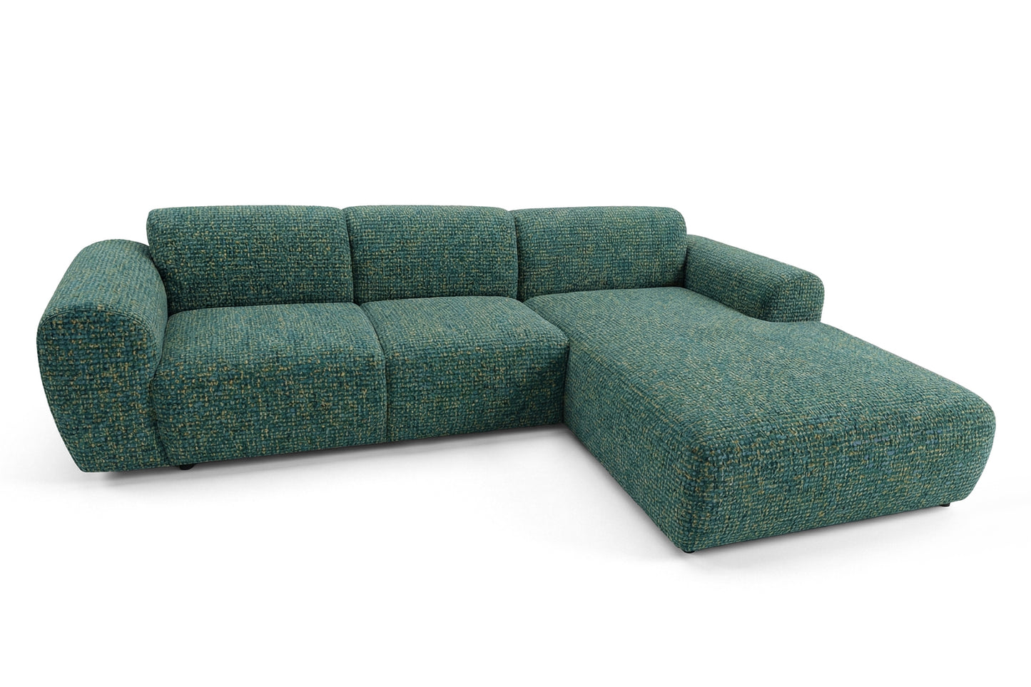 Designowa sofa narożna GIN 310 x 192 cm | Półokrągła podnóżka po prawej stronie