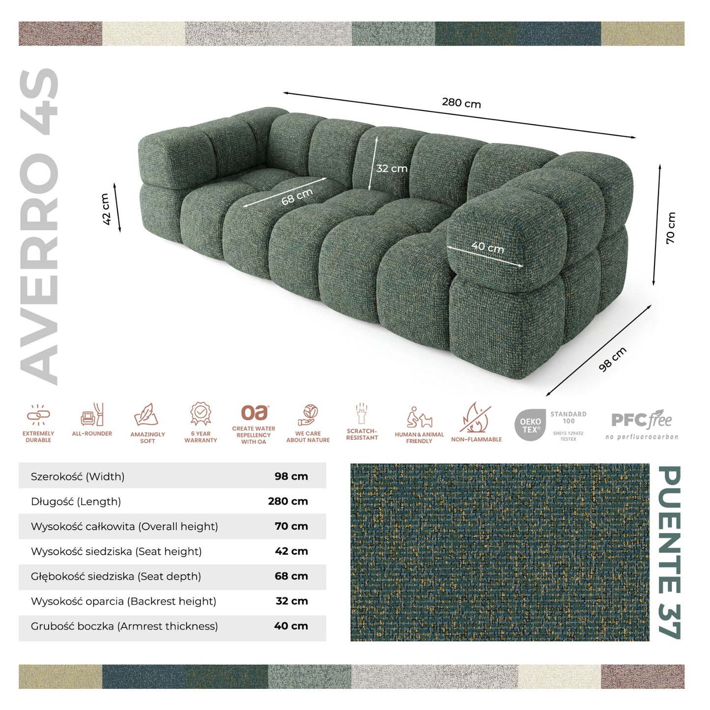 Sofa AVERRO 4S LUX 4-os. 280 cm