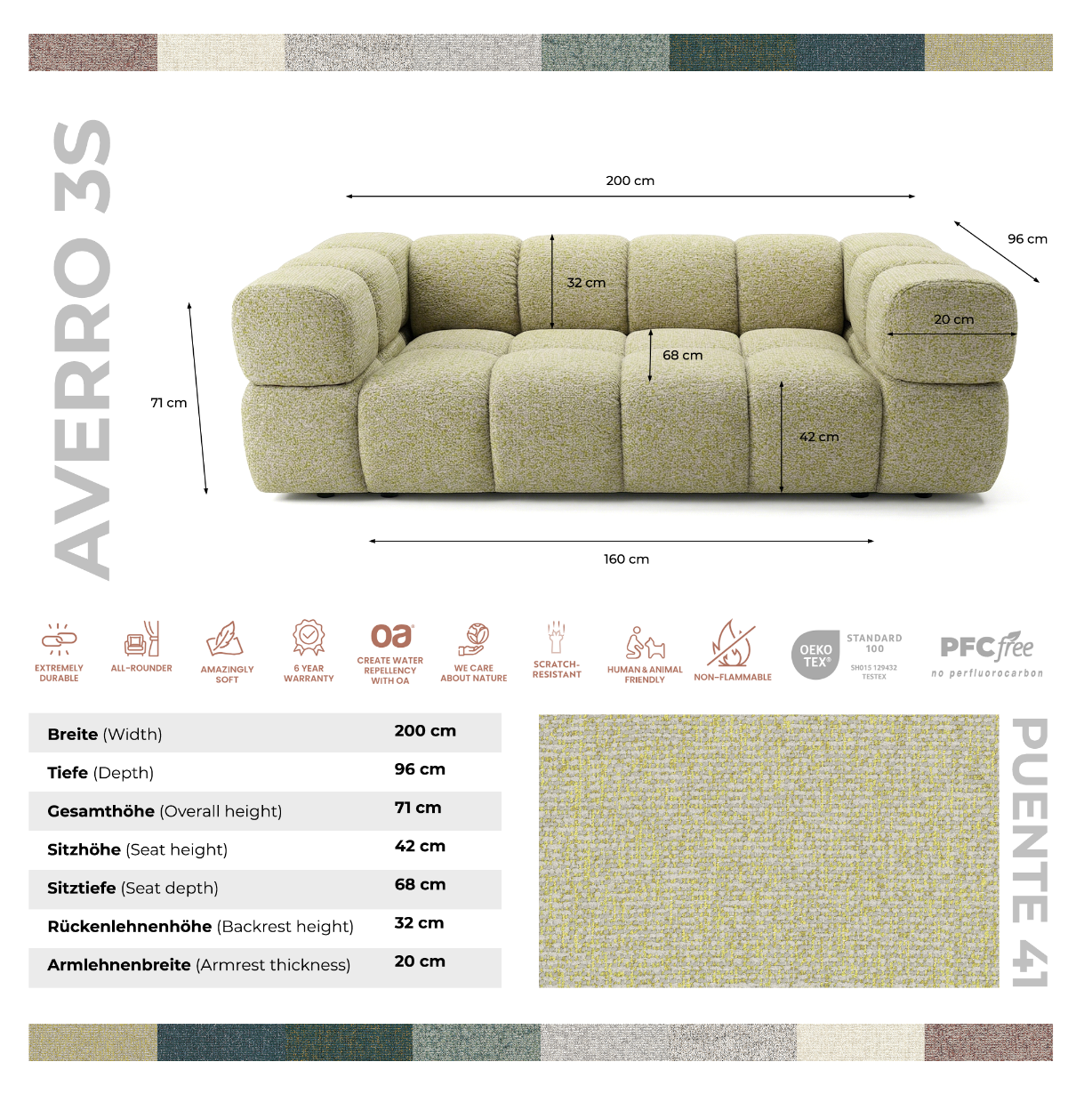 Sofa 3-osobowa AVERRO 3S LUX 240 cm – styl cloud look