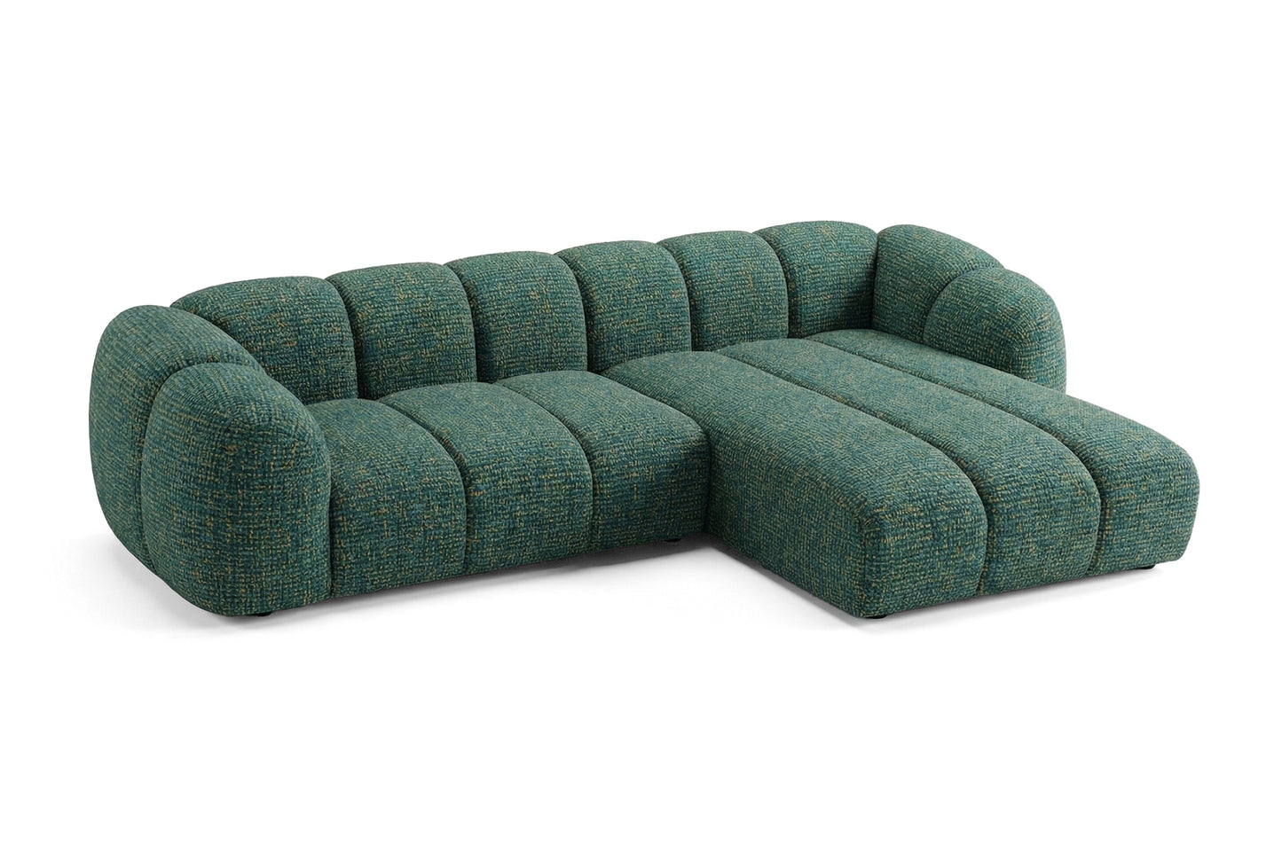 Narożna sofa Mali Design 280 x 150 cm w kształcie litery L - Puf po prawej stronie