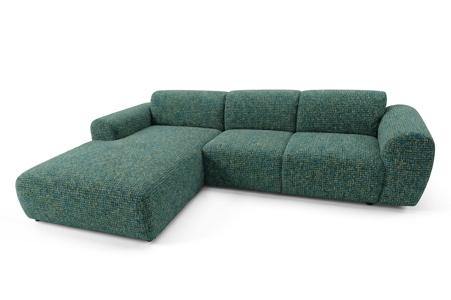 Designowa sofa narożna GIN 310 x 192 cm w kształcie litery L, pufa po lewej stronie