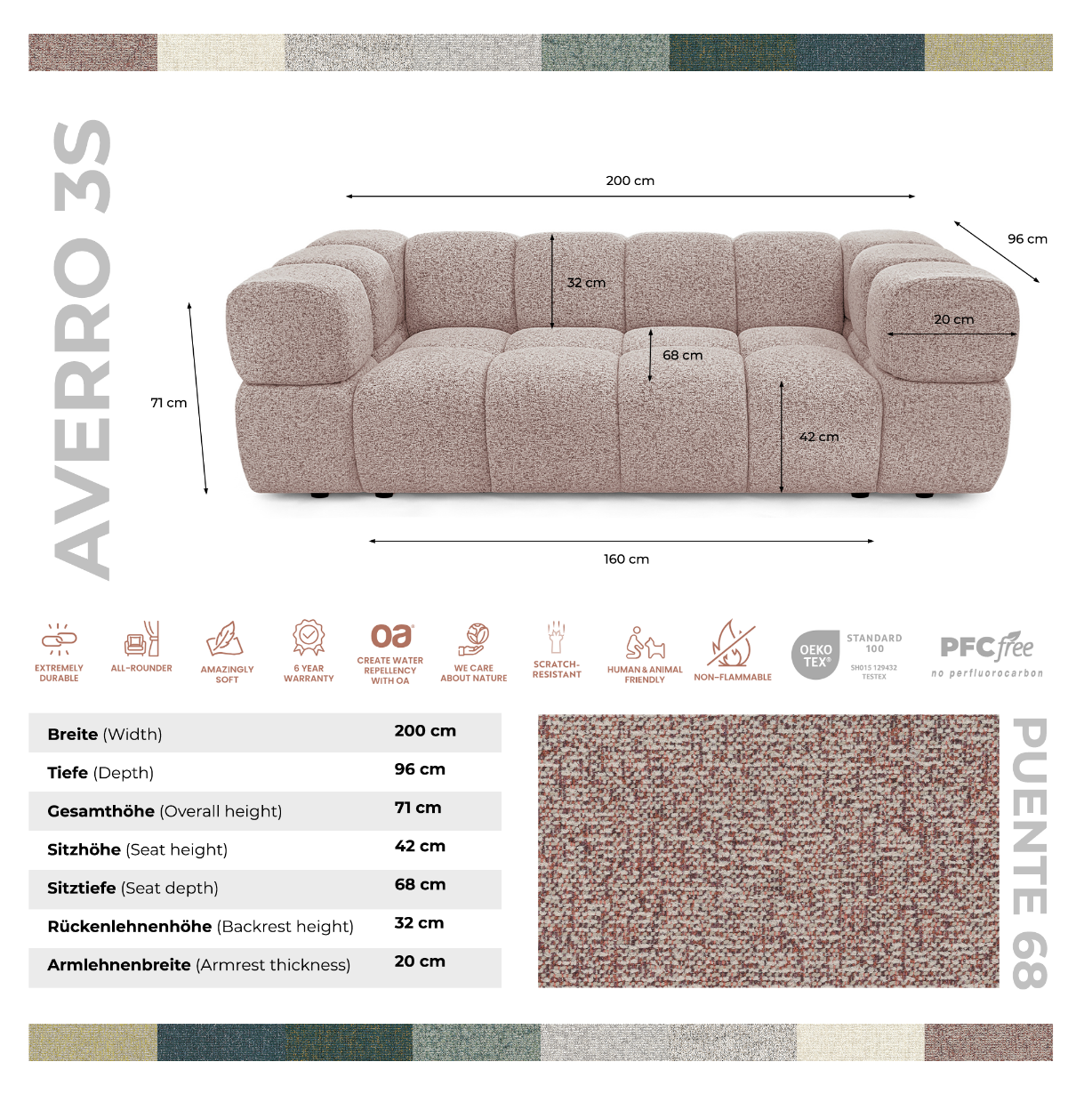 Sofa 3-osobowa AVERRO 3S LUX 240 cm – styl cloud look