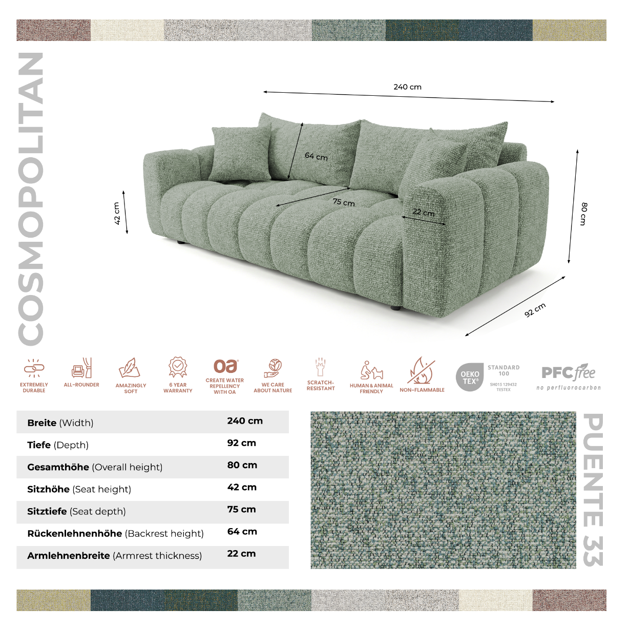Sofa COSMO LUXURY — rozkładana sofa 240 cm