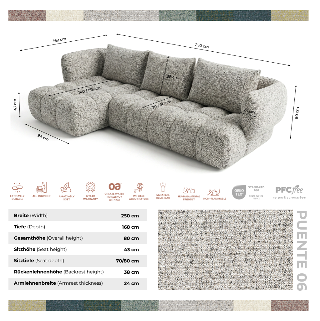 Narożnik SAVIO - lewy - 250x168 cm - Sofa designerska HR