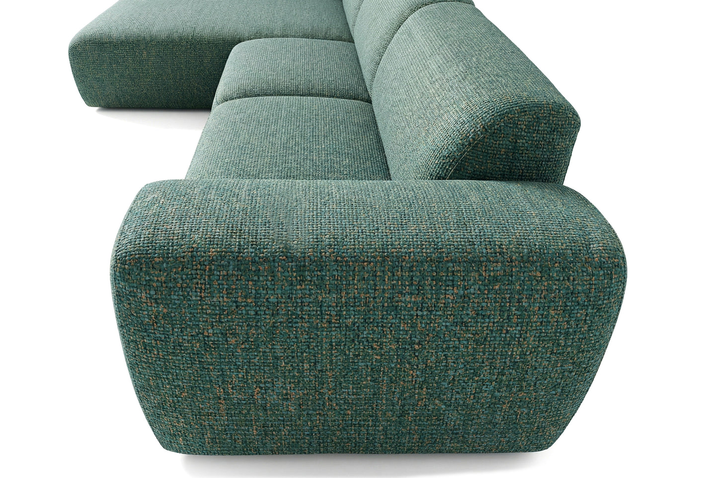 Designowa sofa narożna GIN 310 x 192 cm w kształcie litery L, pufa po lewej stronie