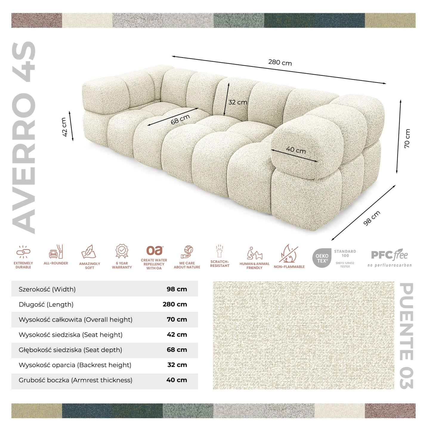 Sofa AVERRO 4S LUX 4-os. 280 cm
