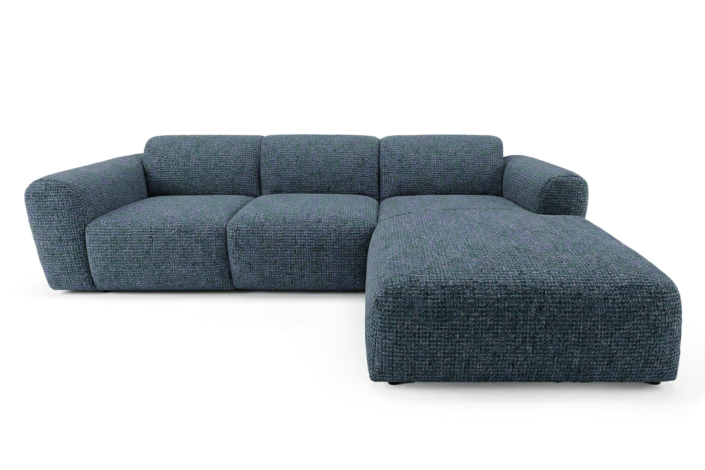 Designowa sofa narożna GIN 310 x 192 cm | Półokrągła podnóżka po prawej stronie