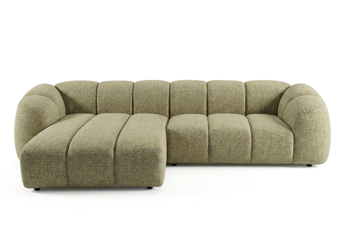 Narożna sofa Mali Design 280 x 150 cm w kształcie litery L - Puf po lewej stronie