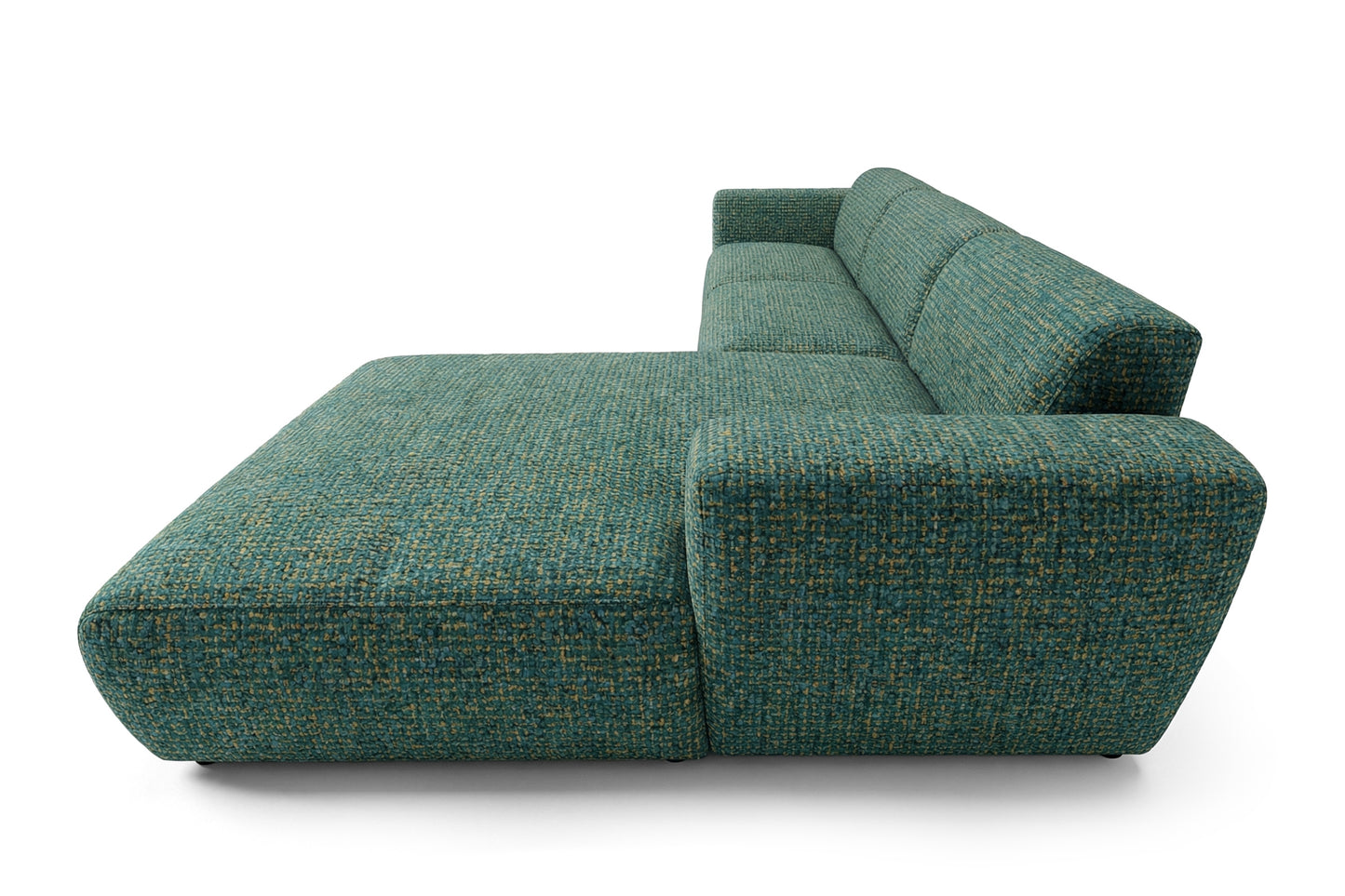 Designowa sofa narożna GIN 310 x 192 cm | Półokrągła podnóżka po prawej stronie