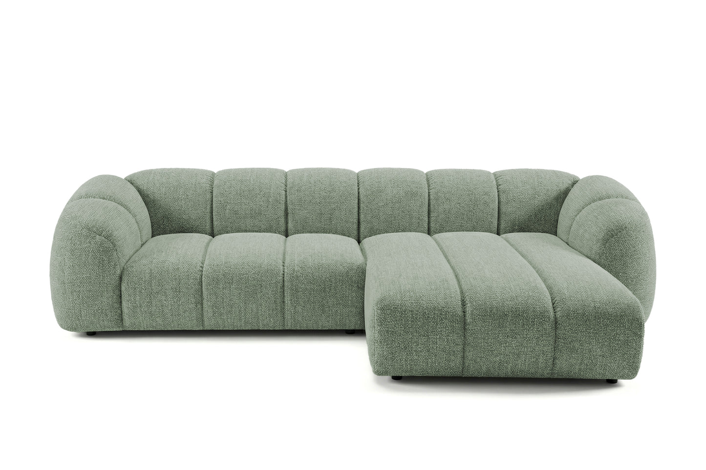 Narożna sofa Mali Design 280 x 150 cm w kształcie litery L - Puf po prawej stronie