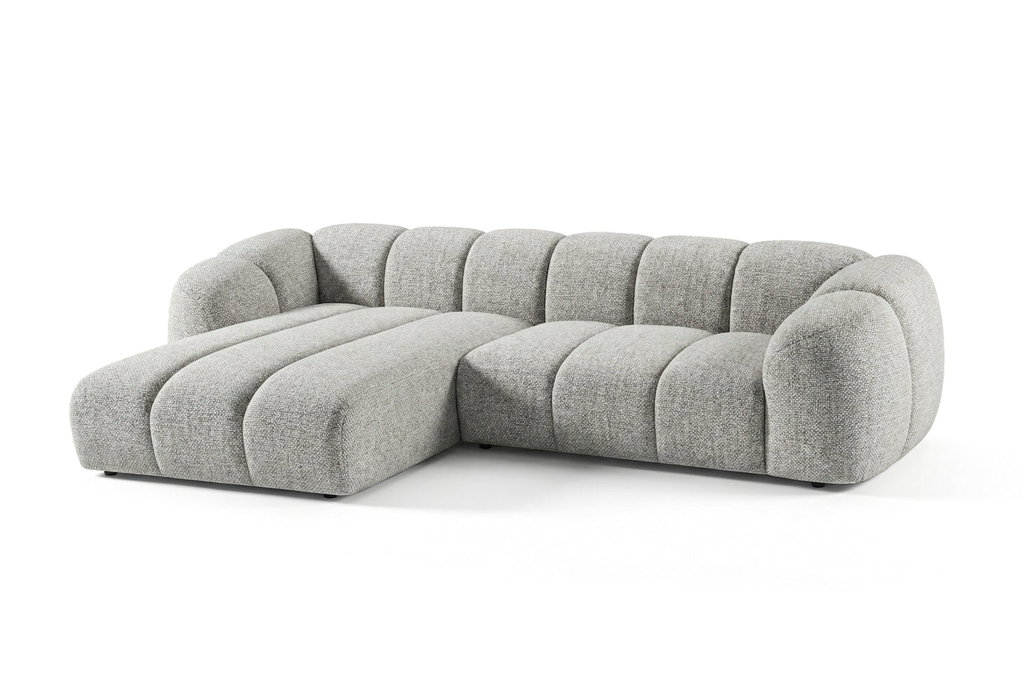 Narożna sofa Mali Design 280 x 150 cm w kształcie litery L - Puf po lewej stronie
