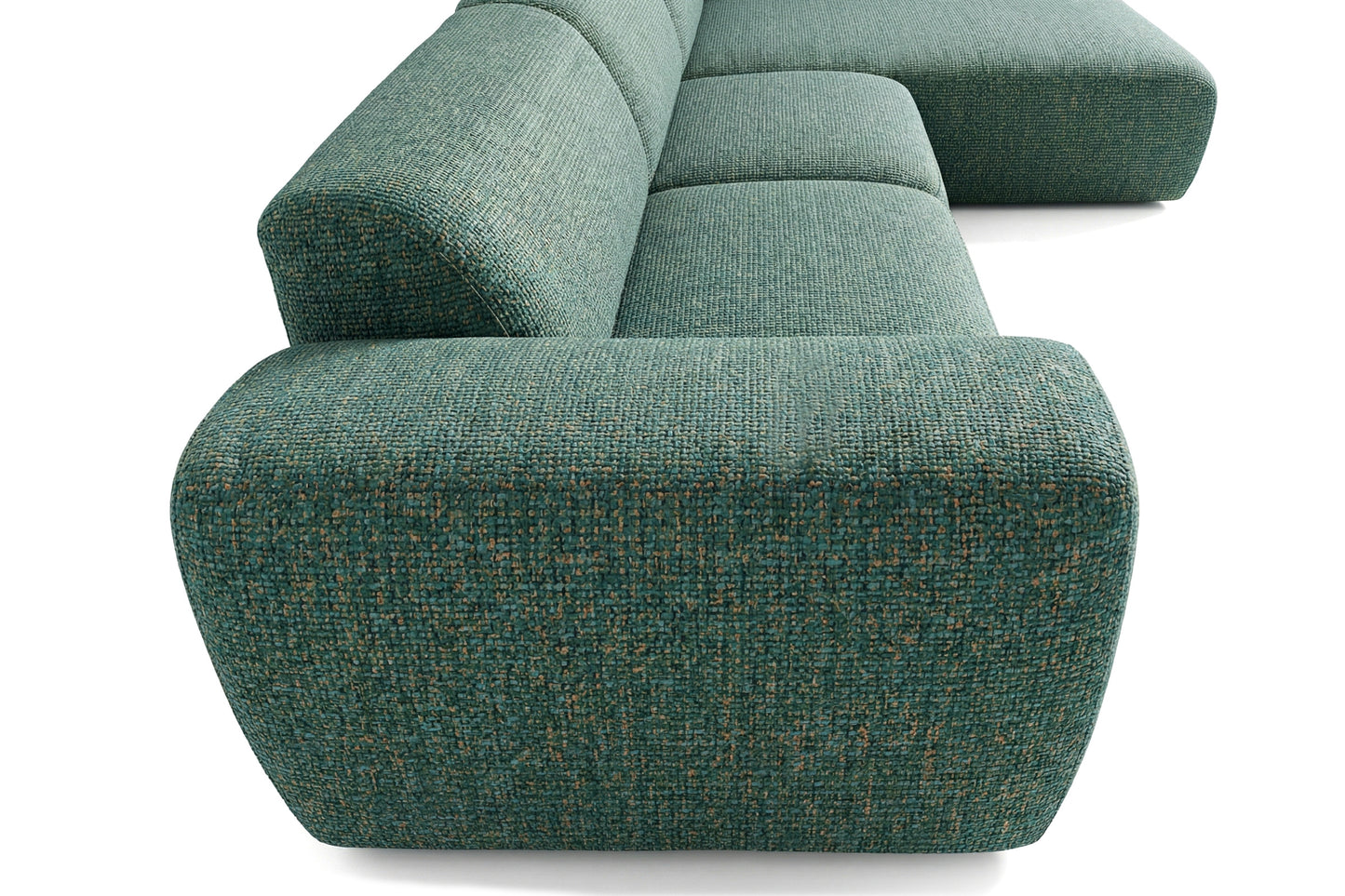 Designowa sofa narożna GIN 310 x 192 cm | Półokrągła podnóżka po prawej stronie