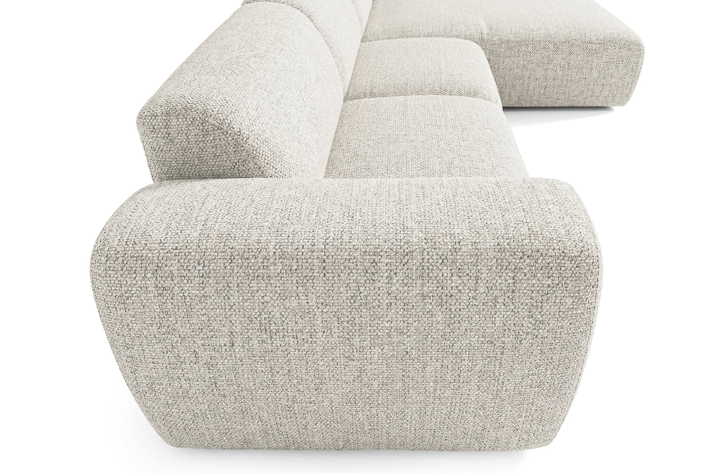 Designowa sofa narożna GIN 310 x 192 cm | Półokrągła podnóżka po prawej stronie