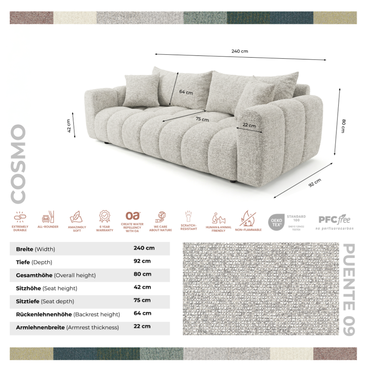 Sofa COSMO LUXURY — rozkładana sofa 240 cm