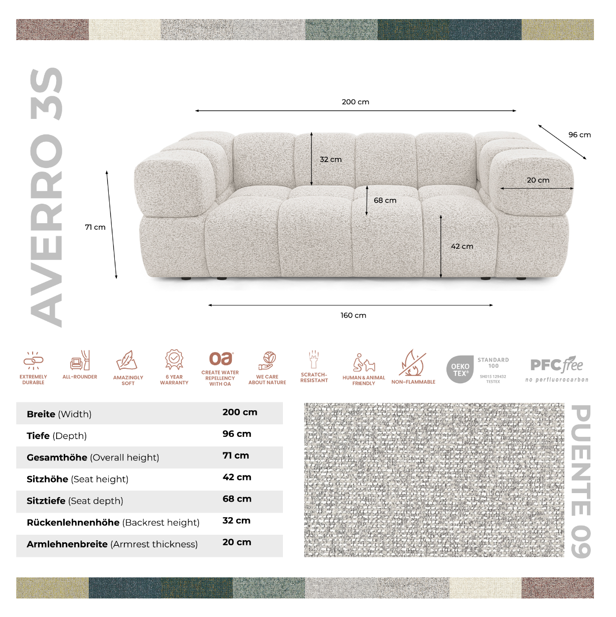 Sofa 3-osobowa AVERRO 3S LUX 240 cm – styl cloud look