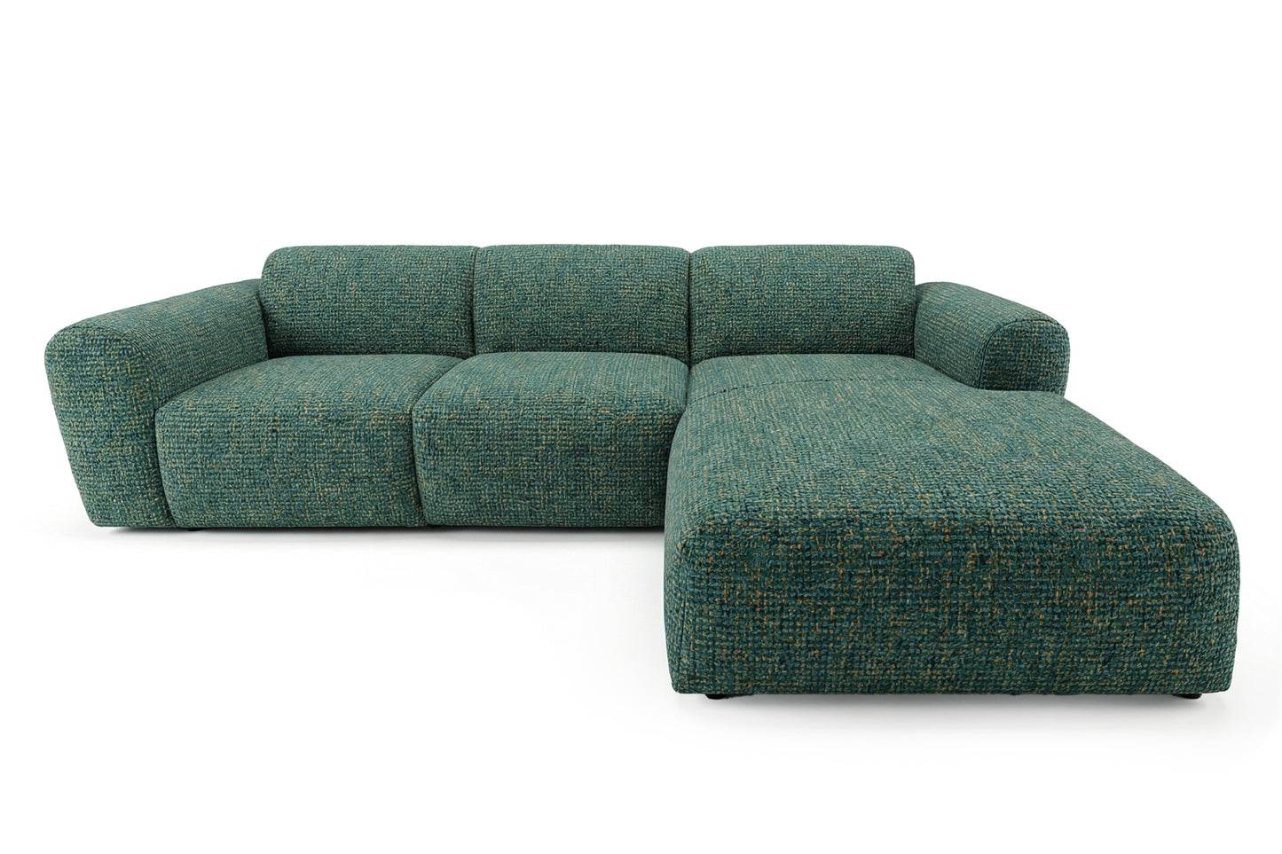 Designowa sofa narożna GIN 310 x 192 cm | Półokrągła podnóżka po prawej stronie